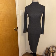 Fashion Nova Women’s Turtleneck Ribbed Midi Dress Long Sleeve Charcoal Color Sm 