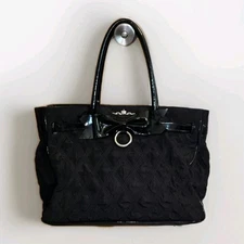 Brighton My Flat in London Black Miss Bond Bow Tote Handbag Satchel • EUC 