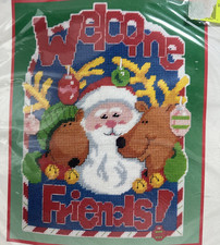 Vtg Dimensions 1992 - Santa s Welcome Plaque Needlepoint Kit - New Sealed