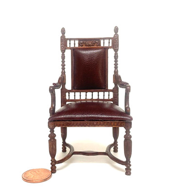 BESPAQ DOLLHOUSE MINIATURE GALLERY BARONS CHAIR W/NEW WALNUT FINISH 3211 NWN