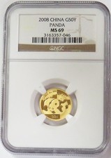 2008 GOLD CHINA 1/10oz PANDA 50 YUAN NGC MINT STATE 69