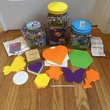 Huge Perler LOT 3 Buckets Of PERLER Melting Beads W 26 Varied Bead Boards 40,000