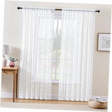 Sheer Lace Curtains 84 Inches Long, 52"W x 84"L Pack of 2 White-branch