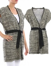BRUNELLO CUCINELLI sz XS Belted Embellished Linen Blend Knit Cardigan Sweater
