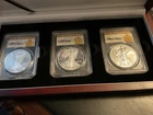2017 Silver Eagle 3 Coin Set PCGS MS/SP/PR 70 FDOI Cleveland wood display case