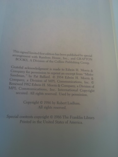 The Bourne Supremacy by Robert Ludlum - 1986 - Franklin Library - SIGNED 1st Ed. - Imagen 3 de 5