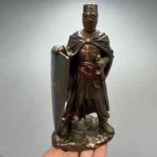 Crusader Knight Statue Bronze Finish Templar Figurine Shield Decor Gift Box