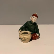 Vintage Occupied Japan Era Porcelain Incense Holder Chinese Mudman Figurine
