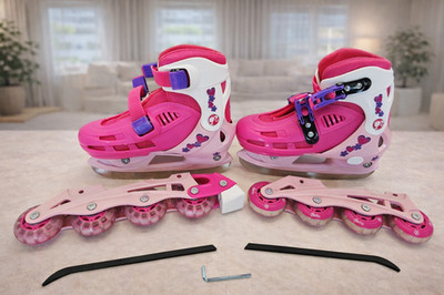 Pink & White Barbie Ice Skates & Rollerblade In-Line Combo Size Youth 12-13