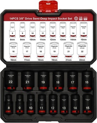 Mayouko 14PCS 3/8'' Drive Semi-Deep Impact Socket Set, 8-22MM, Metric, CR-MO,... 