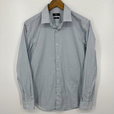 Hugo Boss Long Sleeve Button Shirt Men's M Blue Slim Fit Stretch Geometric Print