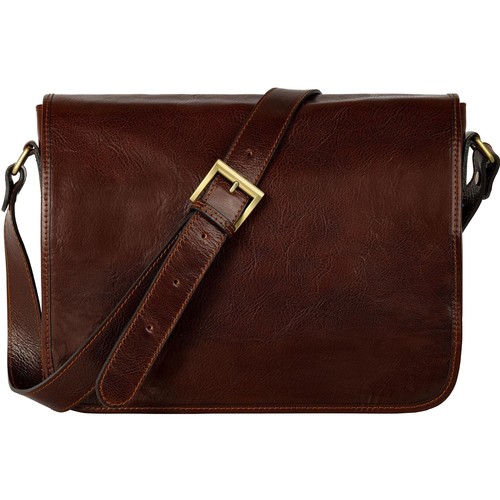 Leather Messenger Bag for Men - Italian Handmade Crossbody Shoulder Bag (Brown)