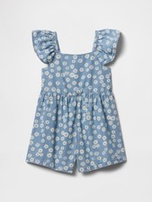 NEW 40 GAP Toddler Girls Blue Chambray Floral Print One-Piece Romper Size 4 YRS