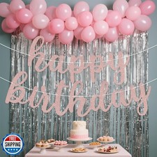 Rose Gold Glitter Happy Birthday Banner Sign Wall Door Banners for Women Men ...