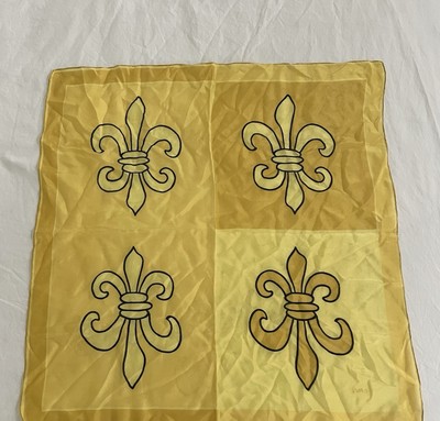 Vintage Vera Neumann Scarf Silk Gold Fleur De Lis Saints Handmade Mardi Gras