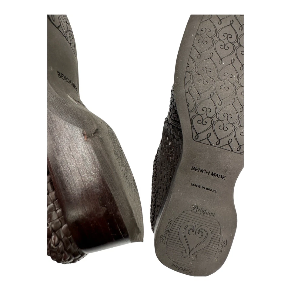 Mocasines Brighton Brenda de cuero tejido punta cuadrada marrón para mujer talla 8N Foto 4 de 4