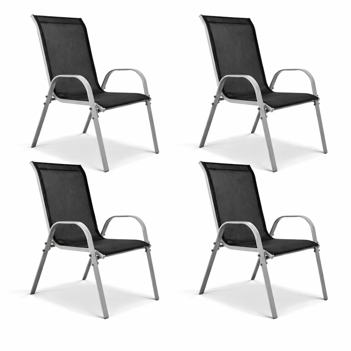 4 uds. Silla apilable silla apilable de metal - textiles color plata - negro