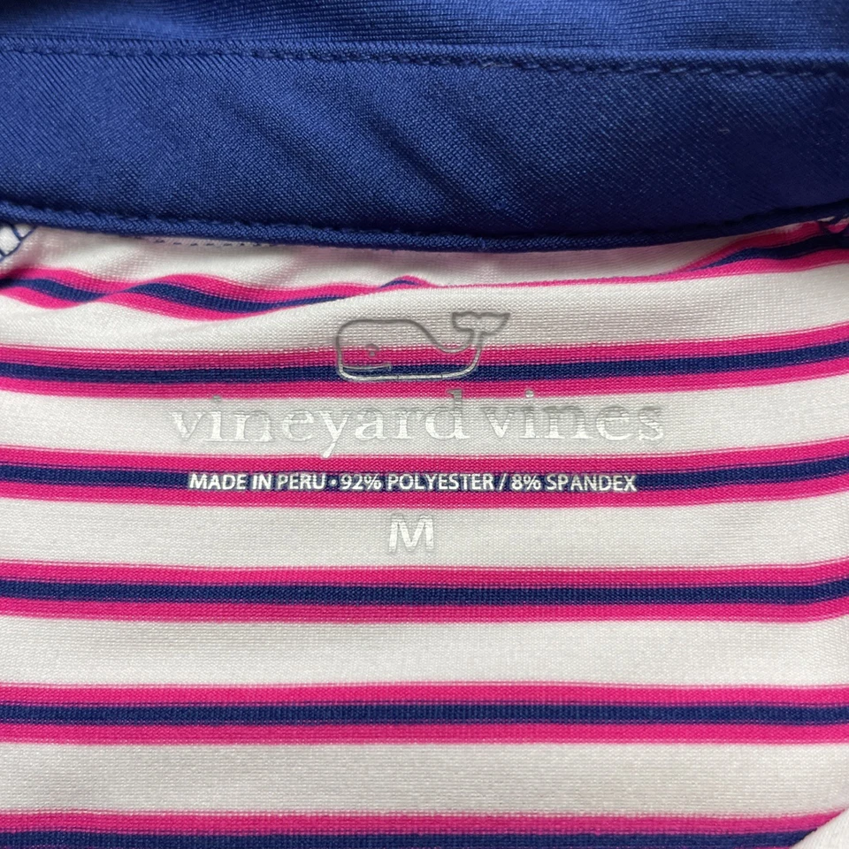 Vineyard Vines Golf Polo Shirt Womens M Pink Stripe Short Sleeve Whale Logo - Image 3 of 4