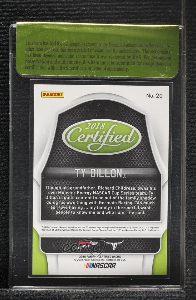 BAS 2018 Certified Ty Dillon #20 Authentic Auto - Image 2 of 2
