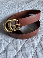 Gucci GG Marmont Wide Leather Belt Brown Gold Double G Buckle 1.5" Made In Italy