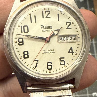 【1980s Vintage】151cm × 89cm ラホール産 ラグ Vintage 1980s Pulsar By Seiko Y513-8159 Railroad Approved 36mm