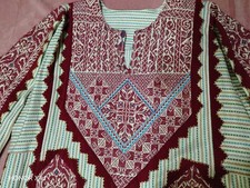 Traditional Palestinian Thobe Dress Burgundy Hand Embroidered Tatreez