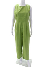 Sage Womens Round Neck Sleeveless Zip Up Straight Leg Jumpsuit Green Size M
