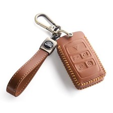 For Land Rover Jaguar Key Fob Cover With Keychain Leather Car Key Case Brown