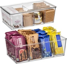 Pantry Organizer Storage Bin with Divider Lid, 2 Pack Storage bin with