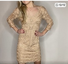 Sue Wong Nude/Gold Lace  Sequin Dress-Size 4