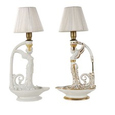 Coppia Lampade da Tavolo Ceramica Manifattura Capodimonte Neoclassiche Originali