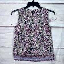 Talbots Top Womens S Multicolor Geometric Tank Cotton Sleeveless Lightweight