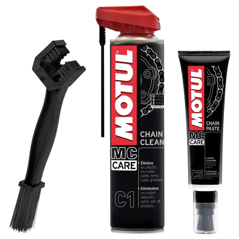 KIT PULIZIA CATENA PER MOTO PASTA BIANCA GRASSO C5 + C1 CHAIN CLEAN + SPAZZOLA