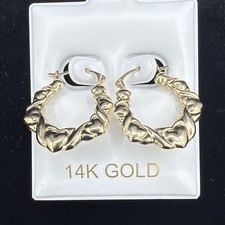 14K Yellow Gold Twisted Hearts Earrings w/Lat...