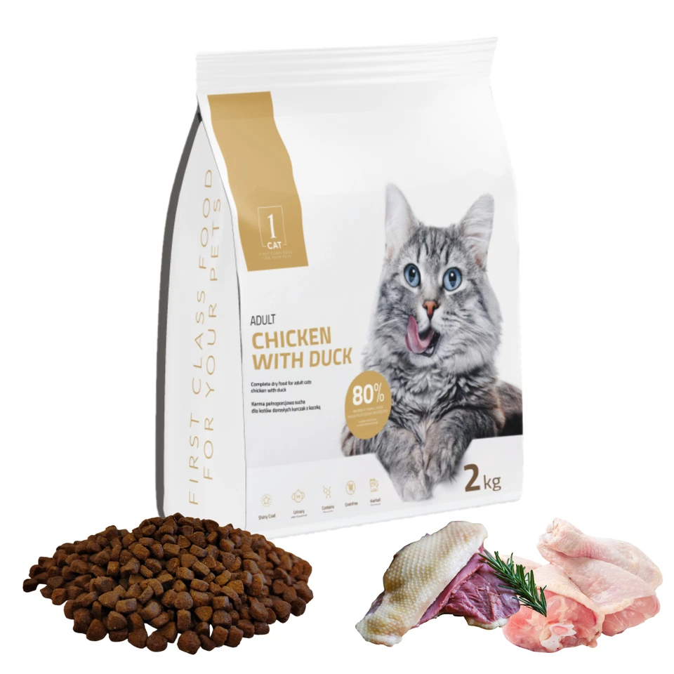 Getreidefreies Trockenfutter für Katzen Katzenfutter 2kg Huhn mit Ente 1 CAT - Bild 2 von 4
