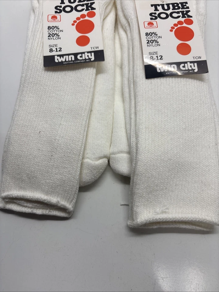 2 calcetines de tubo de media pantorrilla Twin City vintage para hombre blancos talla 8-12 mezcla de algodón Foto 3 de 4