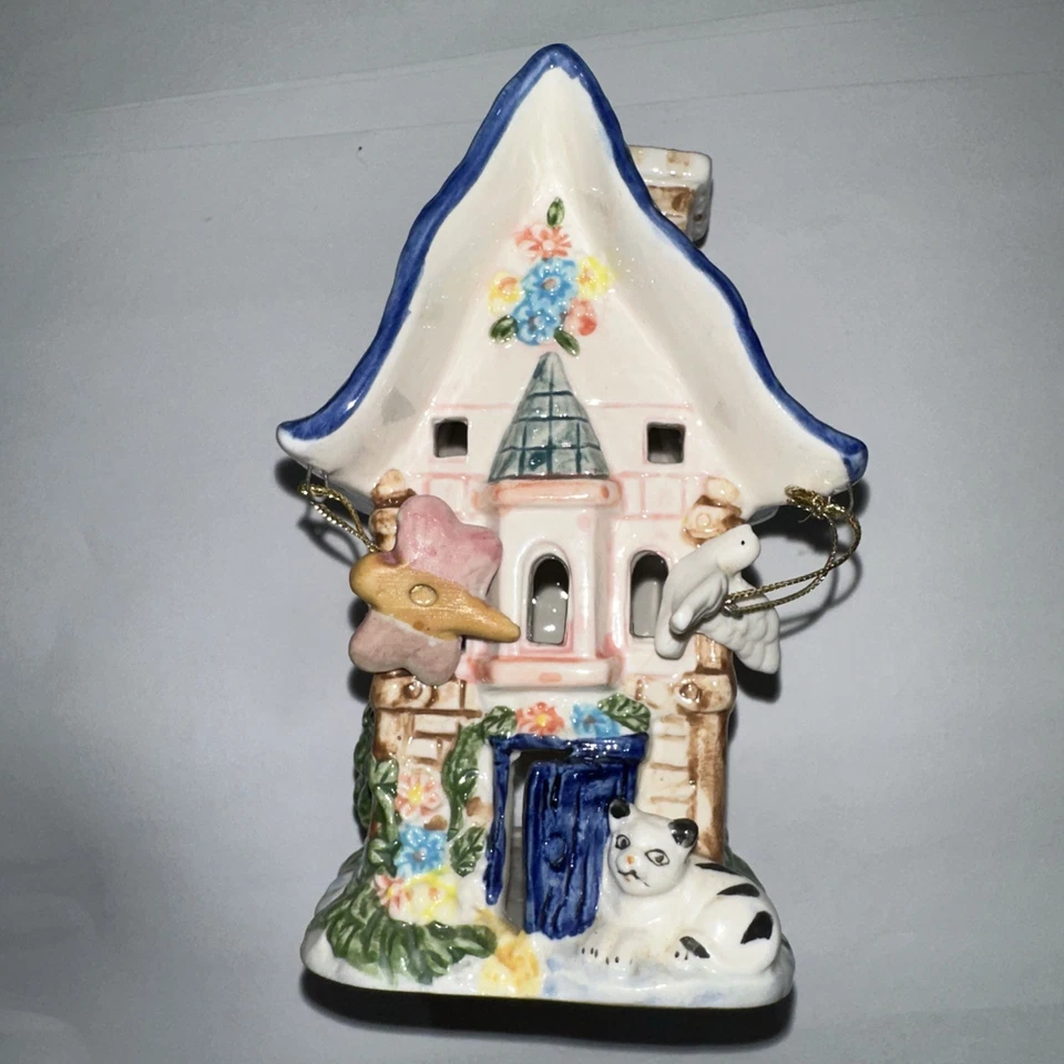 Vintage Old Country Ceramic Tea Light Candle Garden Cat Cottage Summer House  - Image 4 of 4