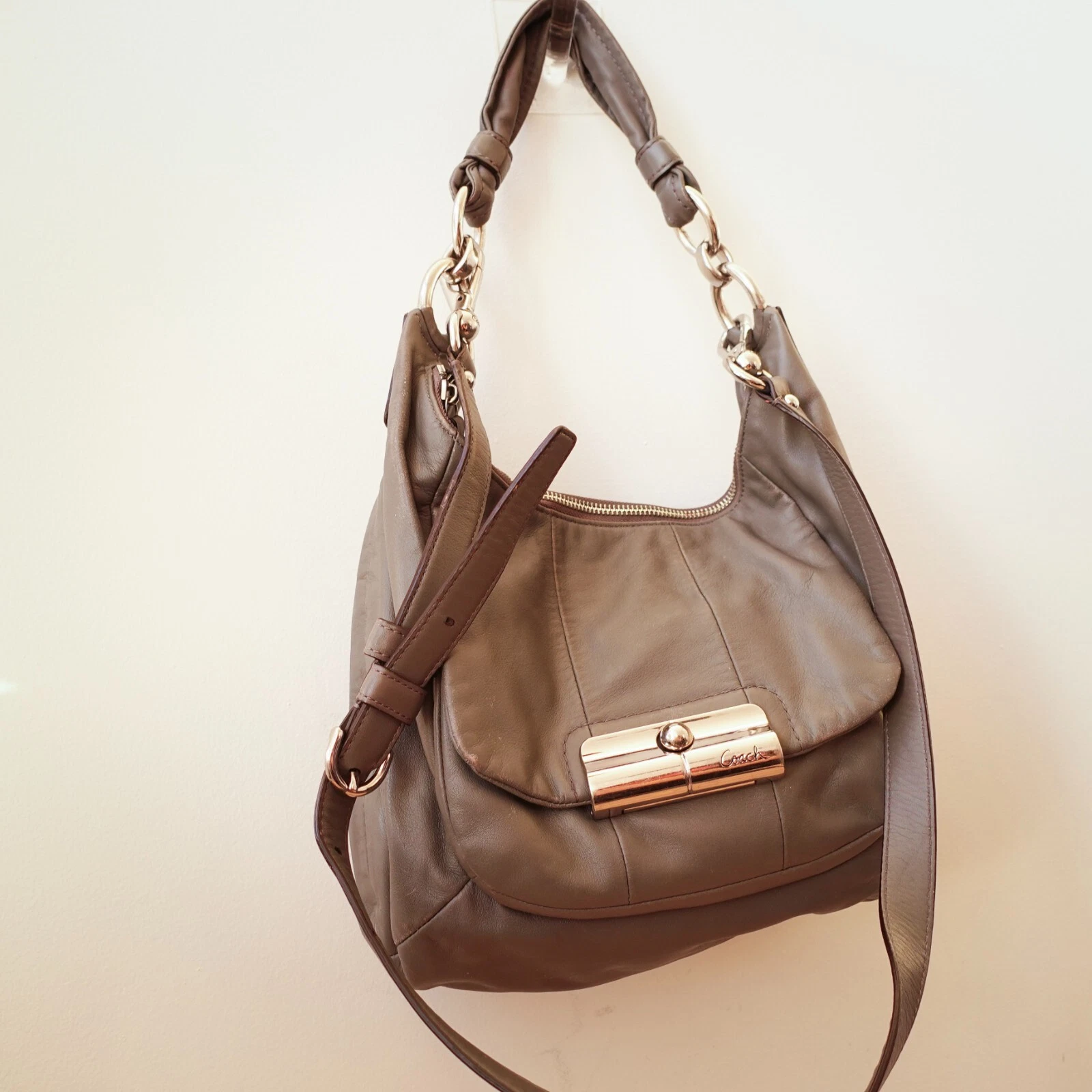 Borsa Coach VINTAGE pelle marrone tracolla hobo borsa media Kristin peltro retrò