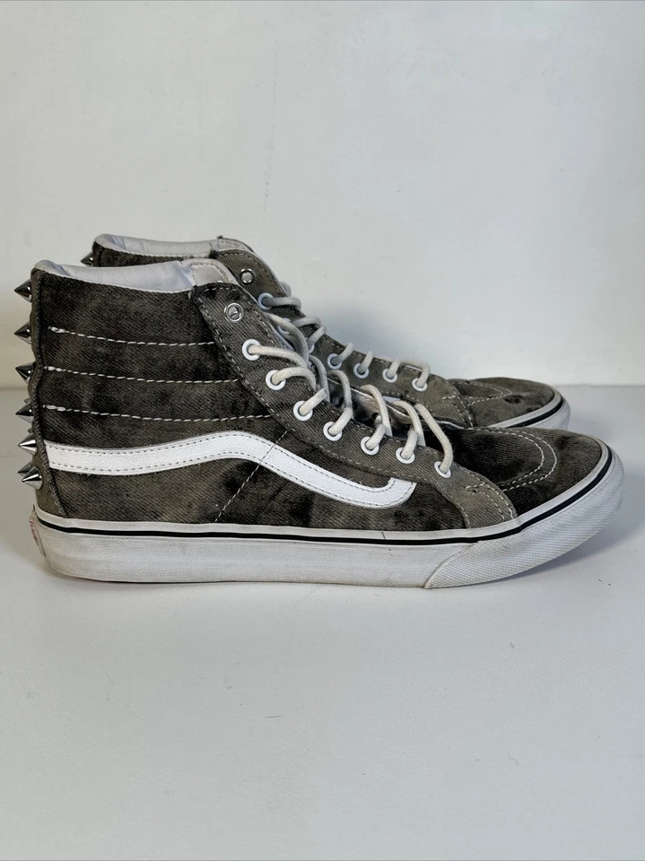 Unisex Vans Sk8 Hi Gris Lavado Ácido Tenis Patín Plata Tachuelas Hombres 7 Mujeres 8.5 Foto 2 de 4