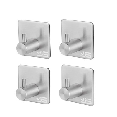 4X Self Adhesive Hooks Stainless Steel Clothes Towel Hanger Bathroom Kitchen UK