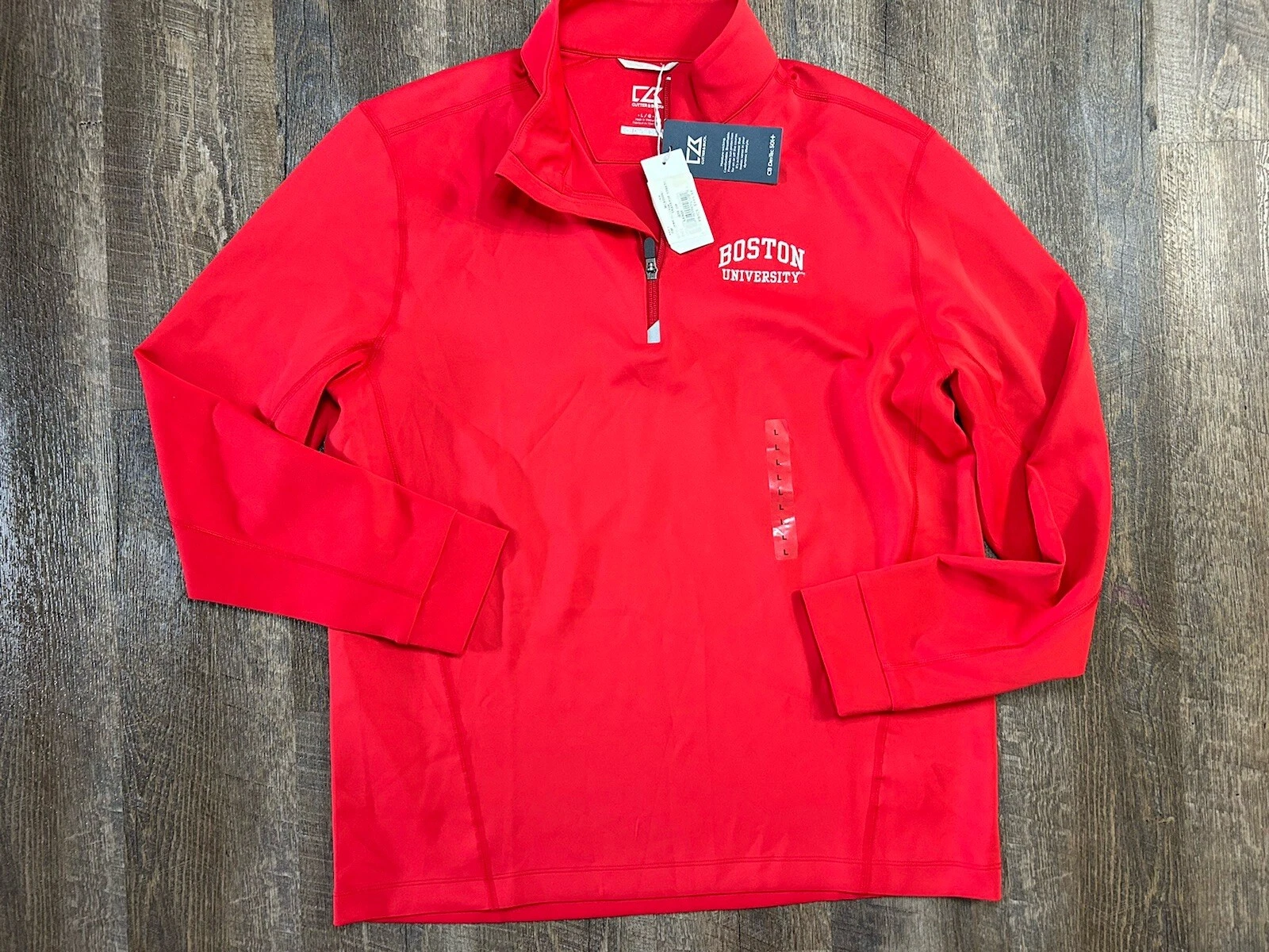 Cutter & Buck Boston University 1/4 Zip Red DryTec Men's Large UPF50 $109 NEW 🔥
