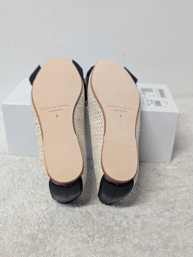 Size 6 Women's Patricia Green St. Tropez Bow Raffia Flat 94012 Black/Tan Shoes - 第 6/8 張圖片