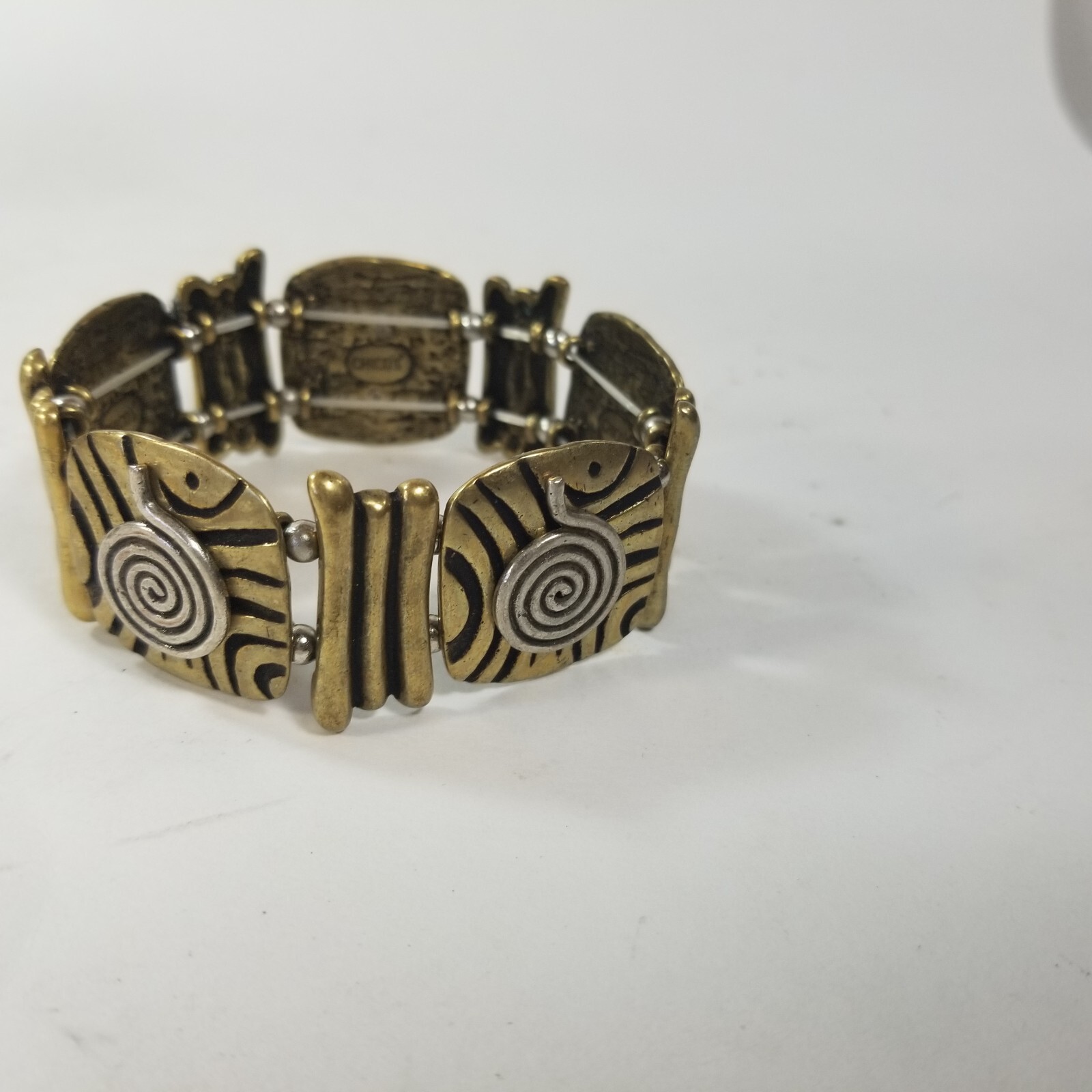 Chico's Gold Tone Stretch Scroll 2-Tone Ethnic Statement Bracelet | eBay
