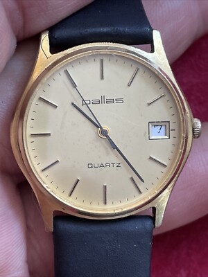 PALLAS Quartz Armbanduhr Lederband Mit Neu Batterie Funktioniert Einwandfrei