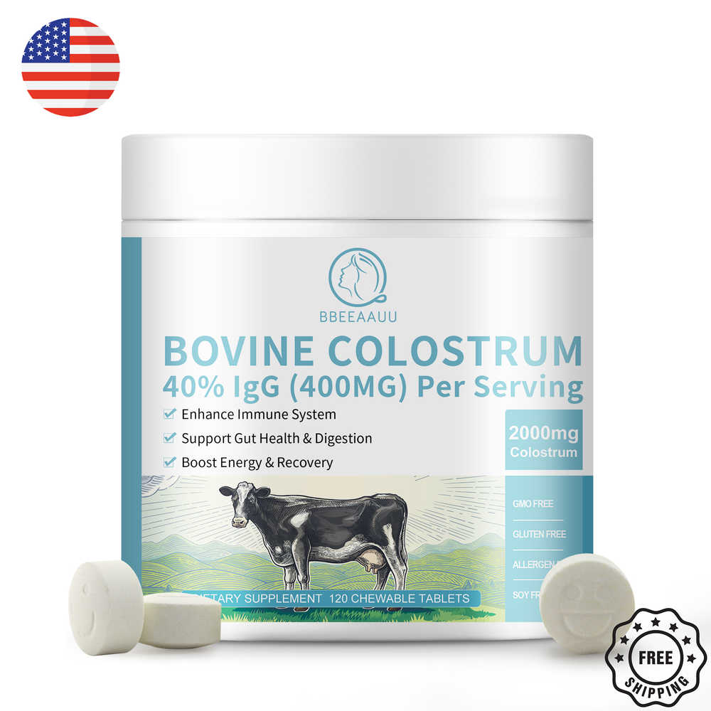 Bovine Colostrum Chewable Tablets 2000mg 40% lgG for Gut Health, Immune Support