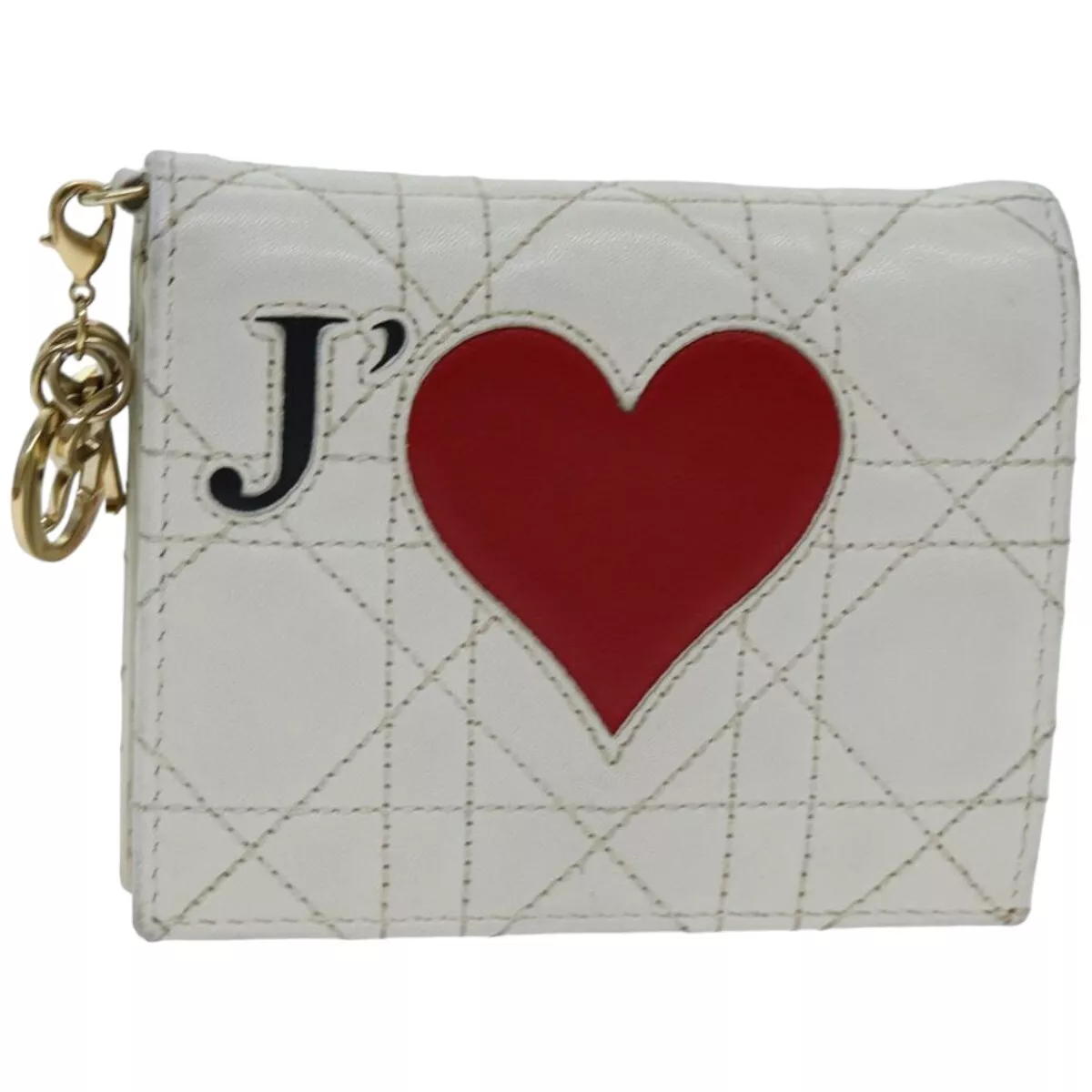 Portefeuille Christian Dior Lady Dior Canage Amur double pli peau d'agneau blanc authentique hk1281