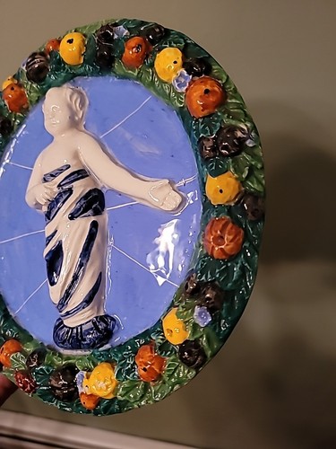 Vintage Italian Della Robbia Jesus Hand Painted Pottery Majolica 6.5" Wall Art - Picture 4 of 12