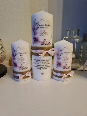 HANDGEFERTIGT Taufkerze Kommunionkerze Junge Mädchen Personalisierung Größe 250x80