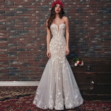 Sexy Tulle Mermaid Wedding Dresses Appliques Sweetheart Bridal Gown Court Train