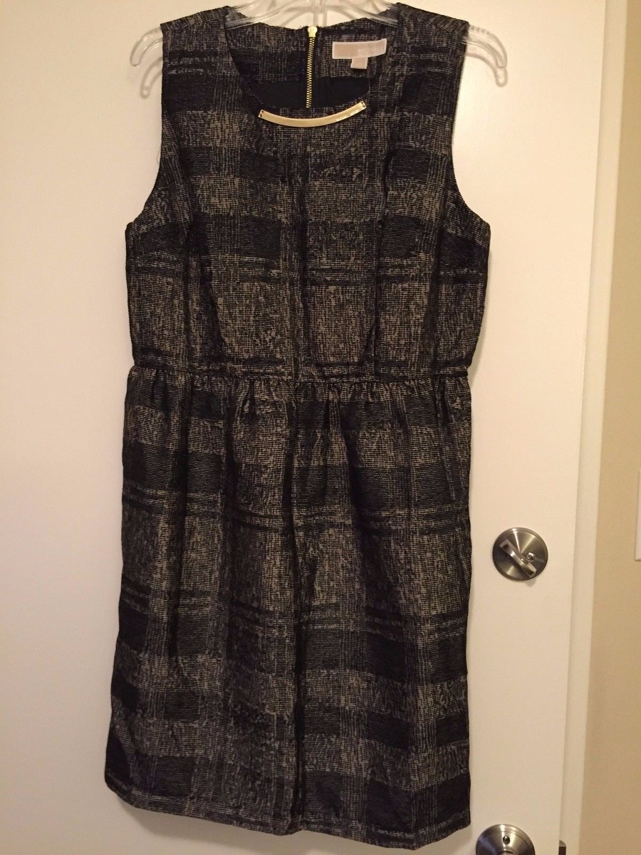 NWT MICHAEL by Michael Kors Black Gold Dress With Gold Dcor $200  12